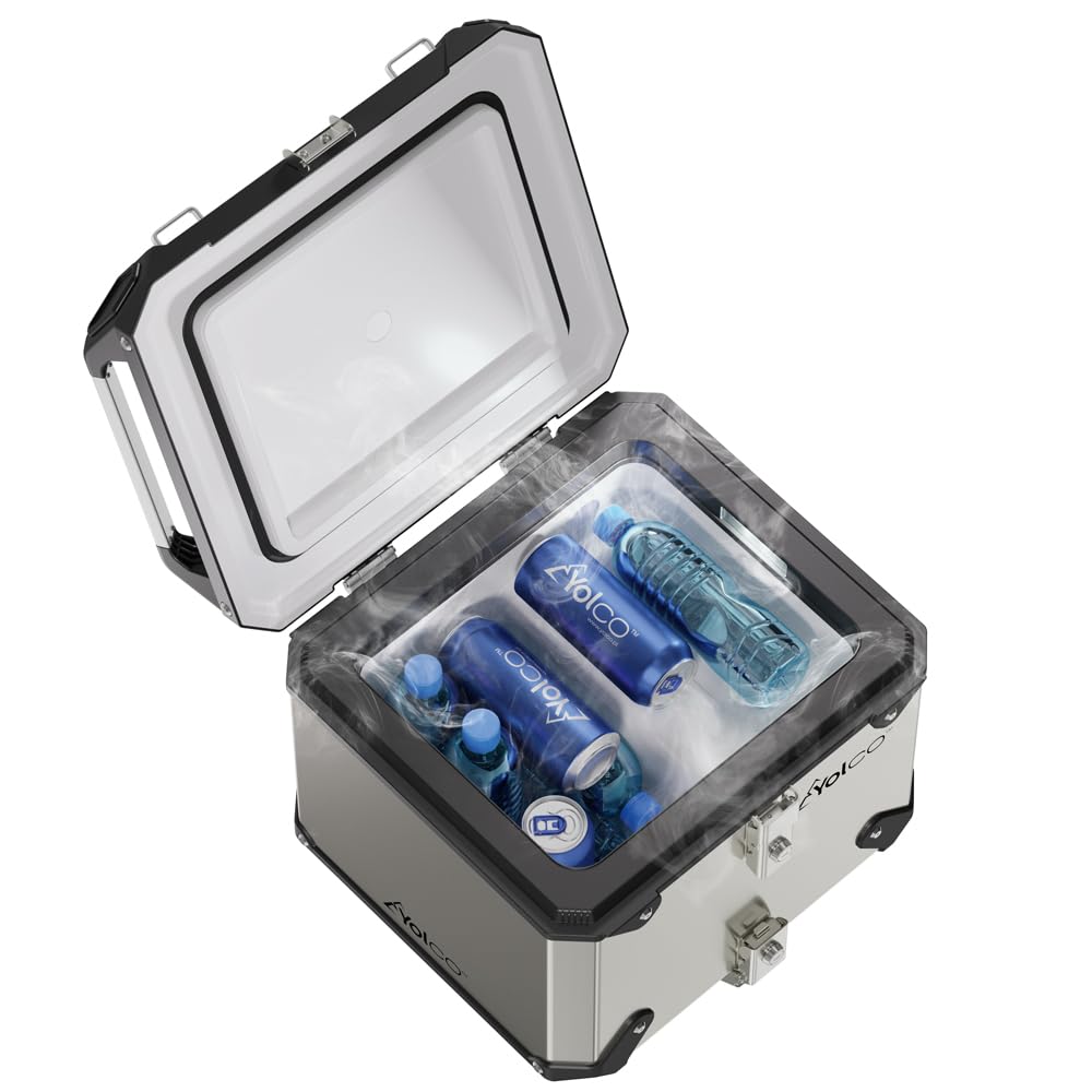 Yolco MCX17 Silver motocyklowa lodówka turystyczna Top Case – 17 l kompresorowa lodówka, -20°C, sterowanie za pomocą aplikacji, 12/24 V i 230 V
