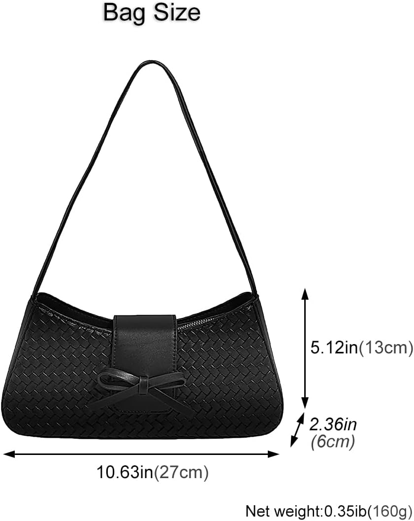 Woven Shoulder Bag for Women PU Leather Hobo Handbag with Bow, Y2K Underarm Purse Textured Clutch for Daily, Work, Travel - Image 4
