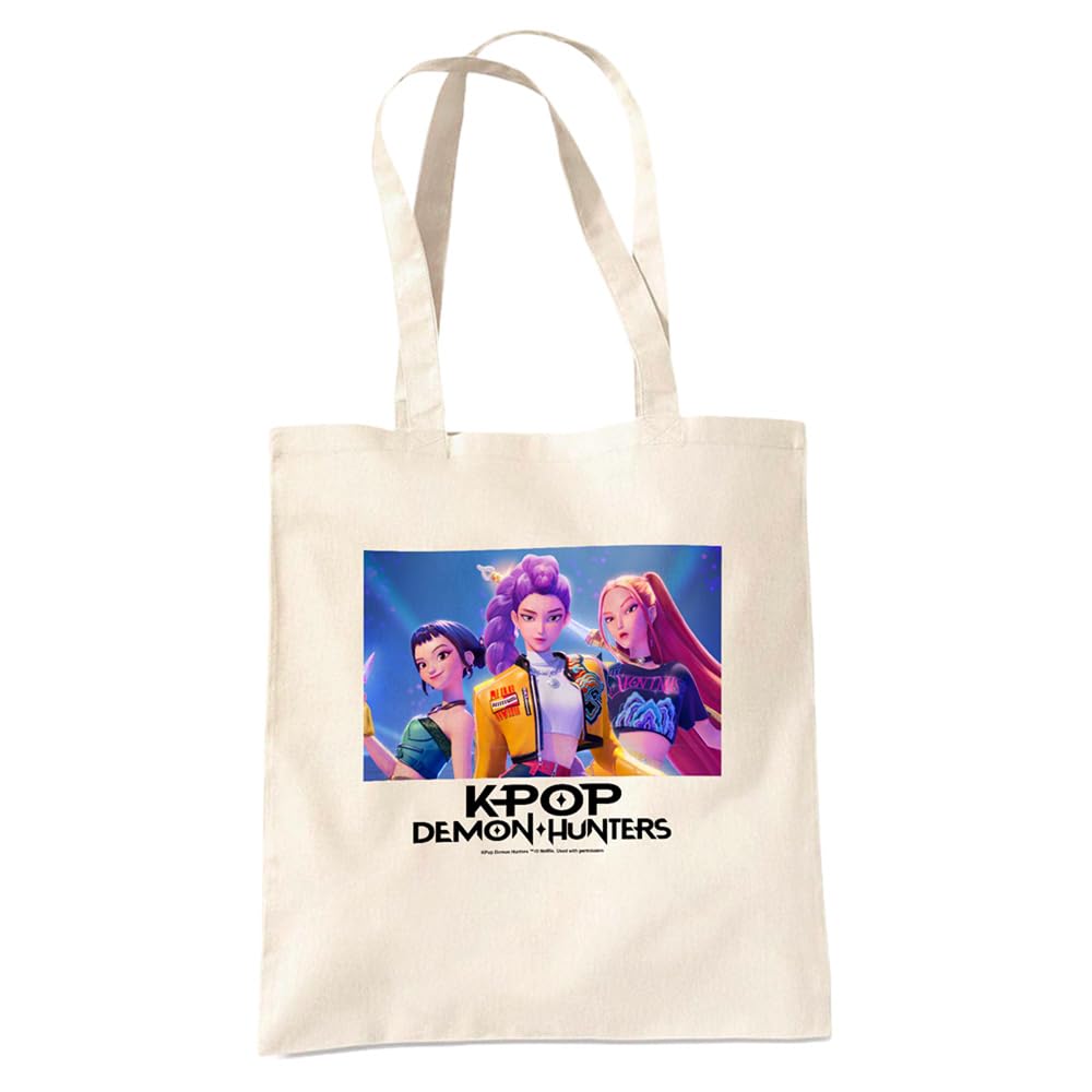 Kpop Demon Hunters Heroic Huntrix Grocery Travel Reusable Tote Bag, Natural