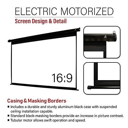 Akia Screens 125 inch Motorized Electric Remote Controlled Drop Down Projector Screen 16:9 8K 4K HD 3D Retractable Ceiling Wall Mount Black Projection Screen Office Home Theater Movie AK-MOTORIZE125H - Thumbnail 7