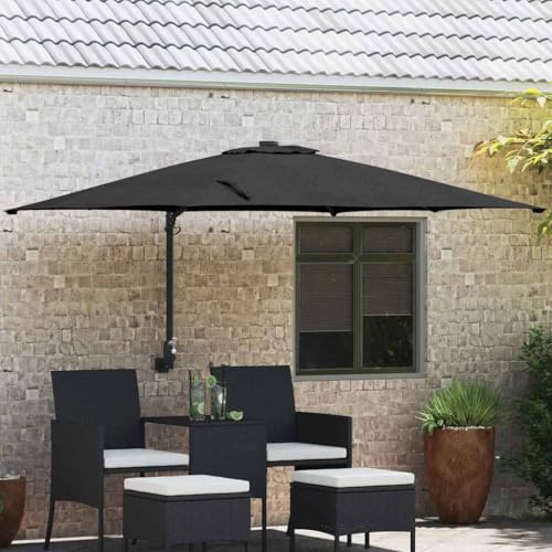 Holamys Parasol de jardin noir - Montage mural - Inclinable - 247,5 x 248,5 x 160 cm - En polyester - Pour terrasse, balcon, piscine, jardin