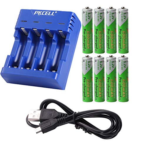 4 Bay Battery Charger for AA AAA Ni-MH Ni-CD Rechargeable Battery with USB Port +8 Pcs NIMH AAA 600mah Rechargeable Battery (PK-8146-Blue+8PC-AAA-600)