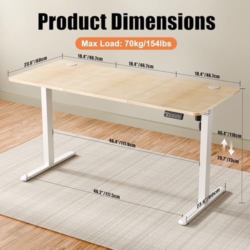 Image of ERGOMAKER Electric Standing Desk 140x60cm (55.1 inchx23.6 inch), Height Adjustable Sit Stand Desk with Splice Board for Home Office, Computer Desk Memory Preset (White Frame + Golden Oak Desktop)