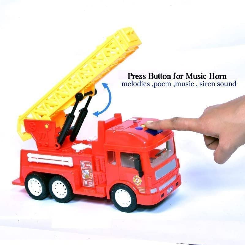 Image of Friction Powered Fire Rescue Truck Toys with Lights Siren Sound Unbreakable Fire Engine with Rescue Rotating Ladder Crane Toy for Kids Boys Girls Pull Back Vehicles (Multicolor)