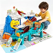 Dinosaur Car Race Track Set with 10 Racer Cars & Large Play Mat - 168 Pcs Dinosaur Toy Race Track for Boys 3-5 5-7, Flexible Train Track Construction Playset, Birthday Gifts for Kids Girls Age 3+