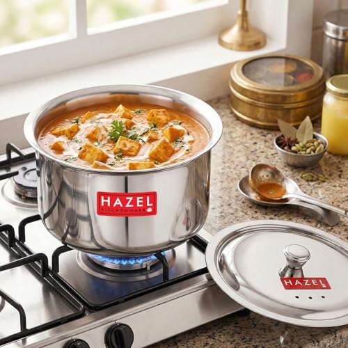 HAZEL Stainless Steel Patila with Lid Cooking Vessel, 2000ml | Mirror Finish Cooking Pot | Durable Induction & Gas Compatible Bhagona/Tope for... - Image 6