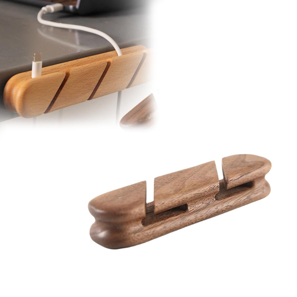 Solid Wood Cable Clips,Adhesive Cord Holder,Cable Management Cord Organizer,Cable Management Cord Organizer, Cable Straps for Desk Home and Office (walnut 2 slots)