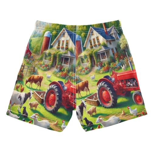 Farm Truck Animal Boys Swim Trunks Quick Dry Toddler Swimsuit Boy Bathing Suits Board Shorts Swimwear S Multi2