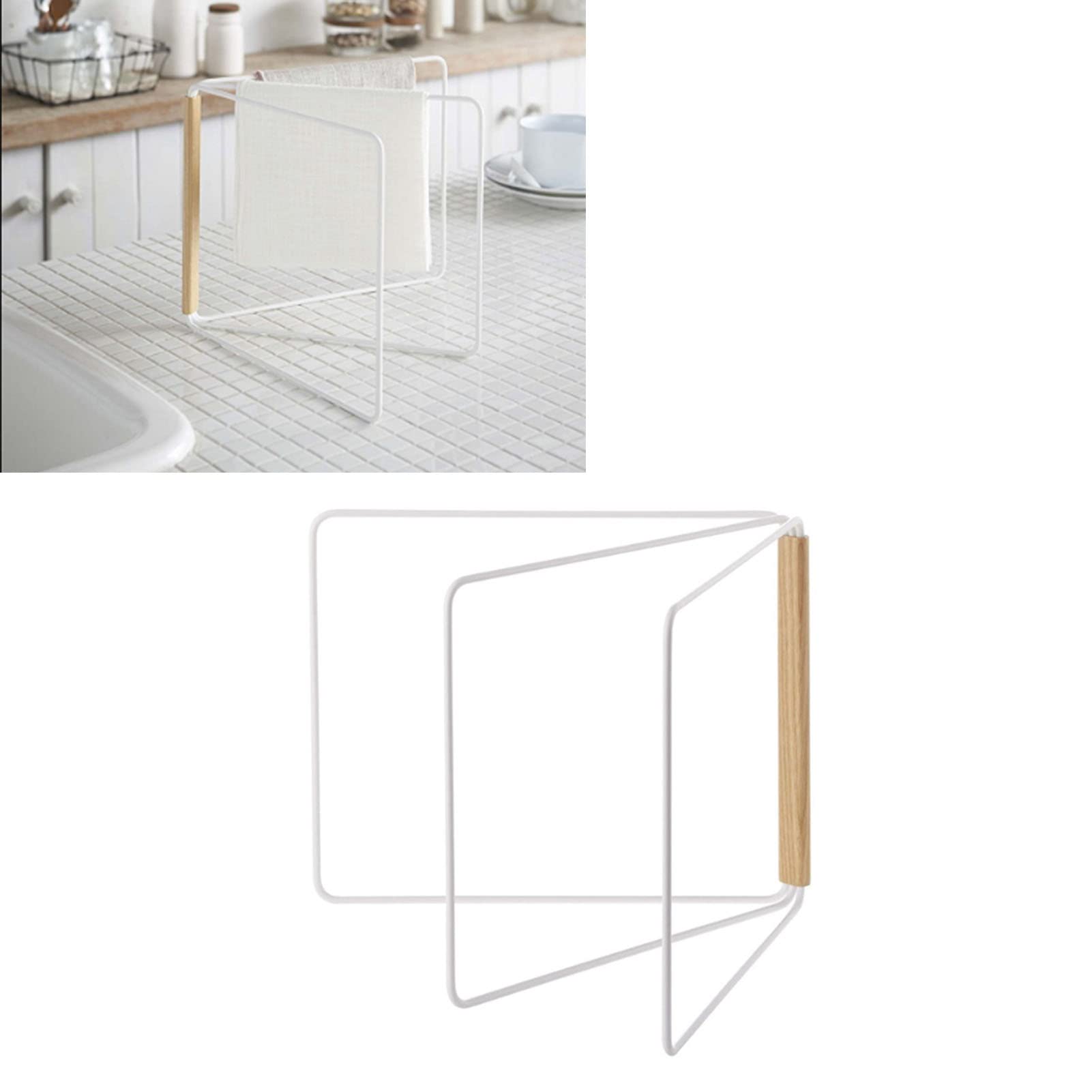 Stendino Per Strofinacci da Appoggio da Cucina, Stendibiancheria da Appoggio Pieghevole a 3 Bracci, Supporto Per Strofinaccio Pieghevole Per Bancone della Cucina Domestica(bianco)