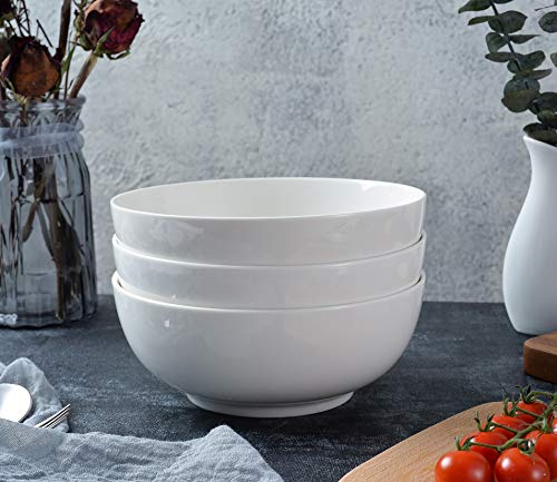 Tglbt 55Oz Porcelain Salad/Soup Bowl- 3 Packs,Serving Bowls For Pasta And Fruit Stackable Round Large,White #TOP5