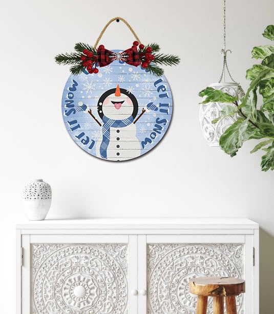 Deroro Let It Snow Cartello In Legno Con Pupazzo Di Neve 30x30 Cm - Decorazione Porta Esterna/Interna, Rustico - 5