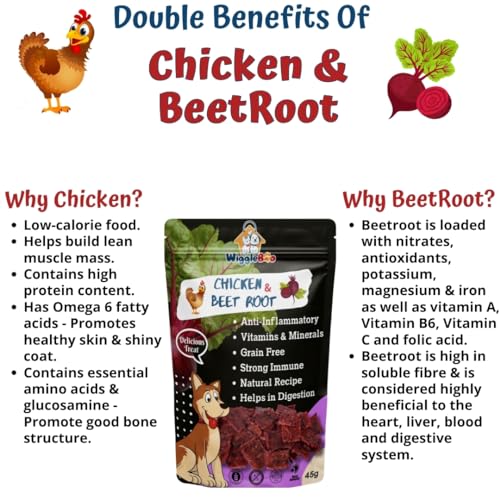 Image of Chicken & Beetroot Treat for Dog | Travel Friendly Pack | Helps Immune System & Digestion | Crunchy Healthy Snacks | 45g