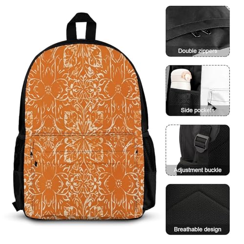 3-in-1 Backpack Combination Set Orange Pattern Print 3Pcs Backpack Sets Travel Daypack with Lunch Bag And Cosmetic Bag3