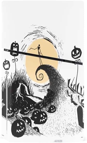 Skinit Decal Gaming Skin Compatible with PS5 Slim Disk Console - Officially Licensed Disney The Nightmare Before Christmas Jack on Spiral Hill Art Design