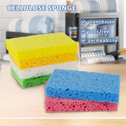 Image of Multi-Use Cellulose Kitchen Sponges Compressed Cellulose Sponges, Non-Scratch, Dish Sponge for Kitchen Bathroom Cars, Funny Cut-Outs DIY (2, Green)