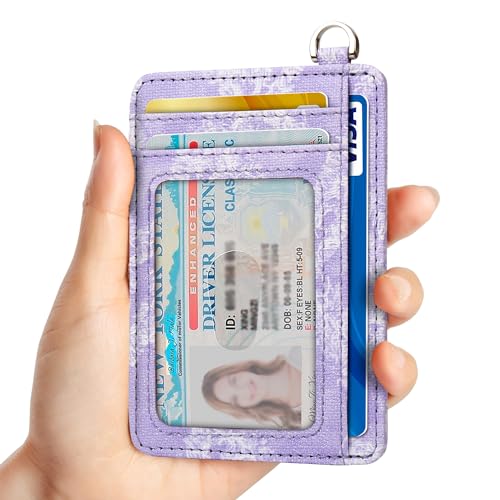 Image of Slim Minimalist Front Pocket Wallet, RFID Blocking Credit Card Holder Wallet with Detachable D-Shackle for Men Women, Denim-Purple, Minimalist