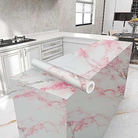 AVISK Marble Contact Paper Peel and Stick 17.7" x 118" White Grey Marble Contact Paper Glossy Marble Contact Paper Self Adhesive Contact Paper for Countertop Kitchen Cabinets Bathroom Cover