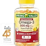Spring Valley Omega-3 from Fish Oil | Fish Oil Omega 3 Supplements | Omega 3 Fish Oil 500mg Softgels | 180 Count Bundle with Lual's 45 Diabetes Decoded