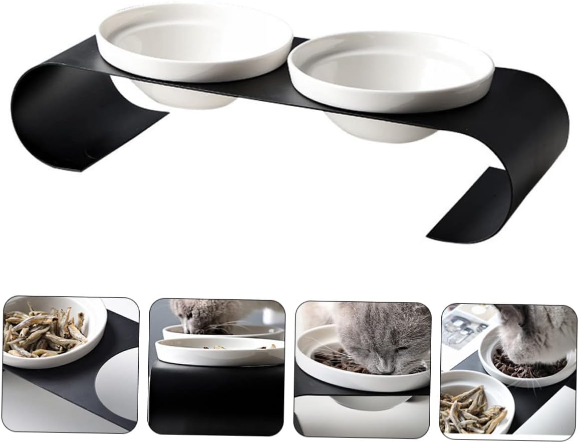 Elevated Cat Feeding Bowl Ceramic Pet Bowl Iron Bracket Dual Purpose for Food Water