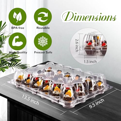 NPLUX 24 Count Mini Cupcake Containers 15 Pack Cupcake Holder with Detachable Tall Dome Lids Mini Plastic Stackable Cupcake Boxes for 360 Cupcakes, BPA Free by NPLUX - Image 3