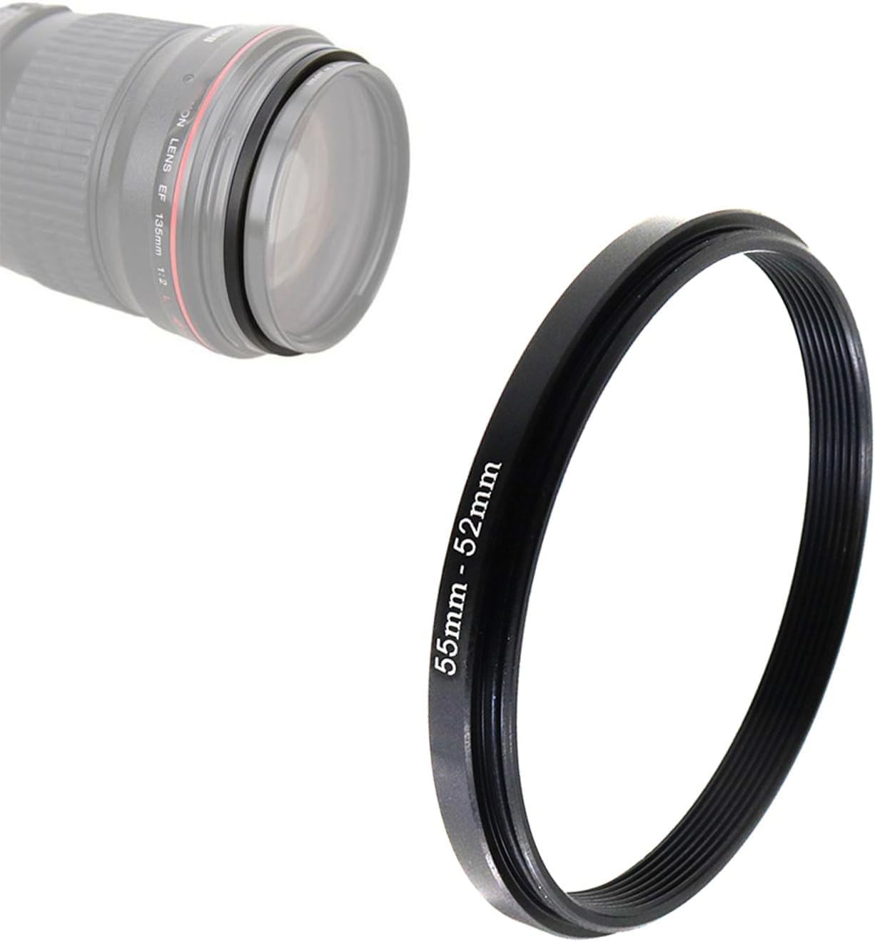 55-52mm Step-Down Ring Adapter, 55mm Male for Lens to 52mm Female for Filter, Step Down Filter Adapter Ring for 55mm Lens Install 52mm ND CPL UV Filter