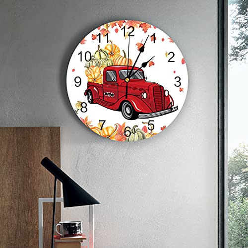 Silent Pvc Wall Clock 10 Inch Round Wall Clock American Country Style Thanksgiving Pumpkin Full Harvest Hanging Clock For Kitchen Non Ticking Battery Operated Living Room Mute Clock #TOP2
