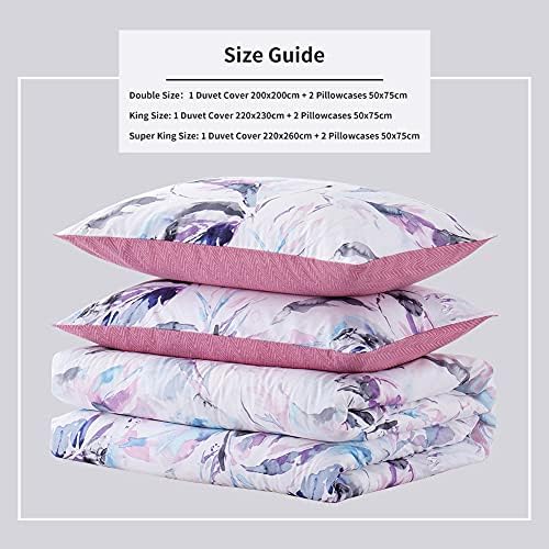 Amazon Brand - Umi Double Duvet Cover Set,Printed Double Bed Duvet Cover Set Quilt Cover with 2 Pillowcases,Ultra Soft Microfiber Floral Bedding Set
