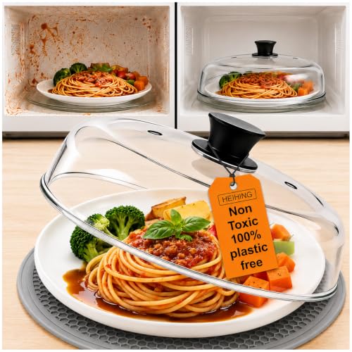 Image of HEIHING Glass Microwave Splatter Cover for Food: 2-in-1 10-Inch Set
