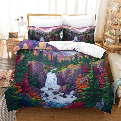 Housse de couette cascade 3d 135x200 parure lit microfibre pour ado