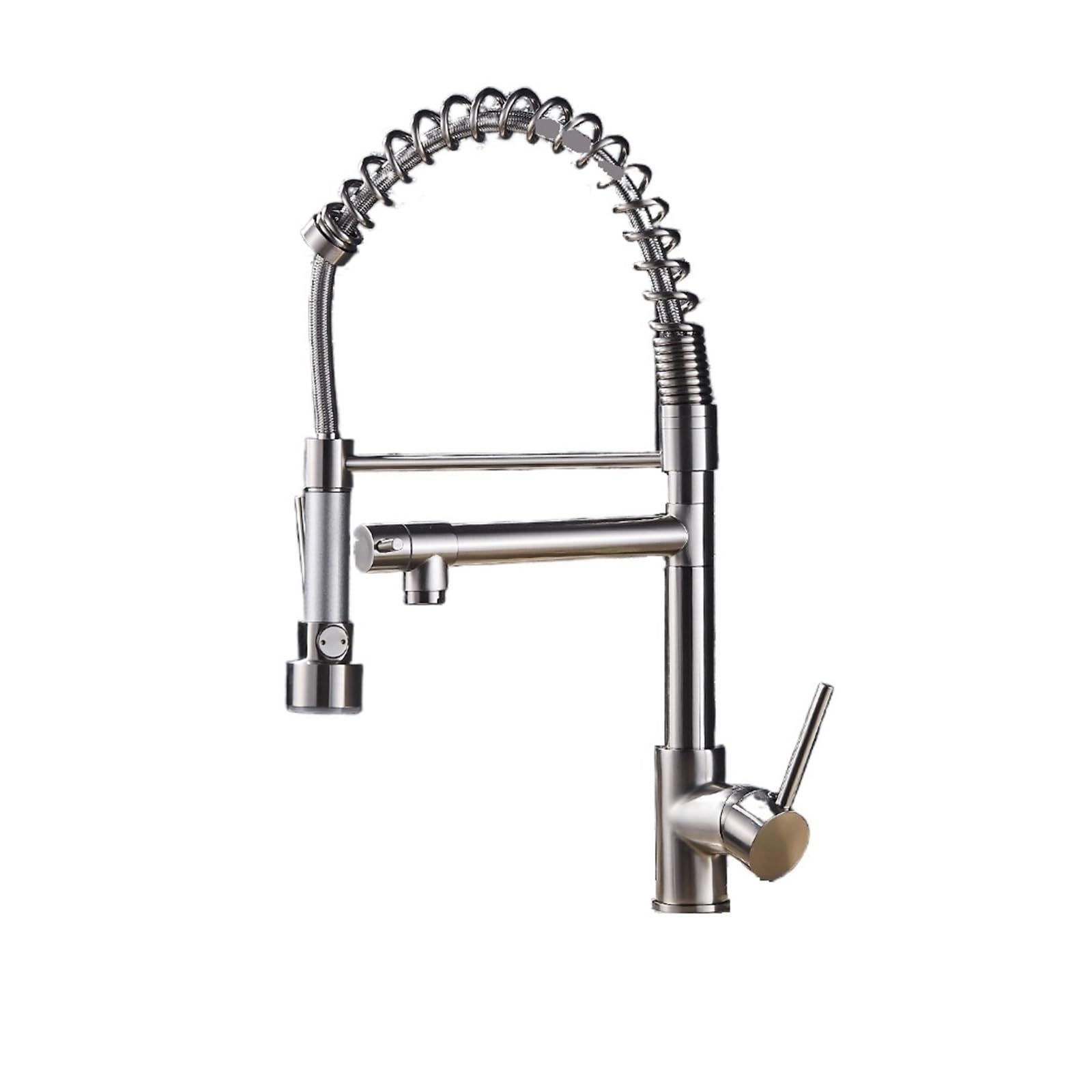 FCXWEVR Brushed Nickel Kitchen Faucet - Single Pull-Out Spring Spout Mixer Tap for Easy Installation Hot & Cold Water Perfect for Kitchen Sink Upgrade