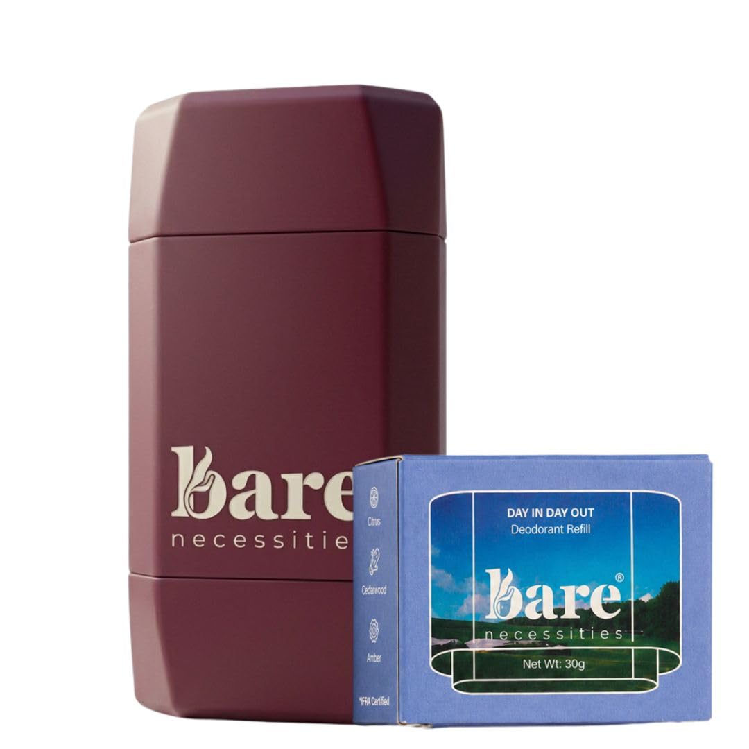 Bare Necessities Natural Deodorant Stick | Refillable Deo | 24-Hour Odour Control | Reduces Body Odour | No Aluminium, Alcohol, Paraben-free, Organic | Unisex | Fresh 30g (Day in Day Out, Maroon Deodorant Case)-picture-13