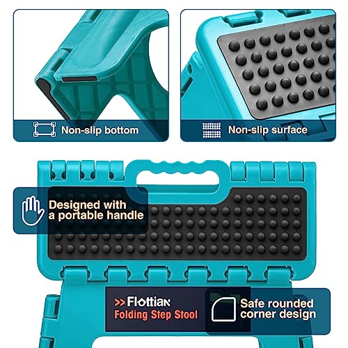 Image of Flottian 11 inch Folding Step Stool for Adults and Kids Holds Up to 300 lbs,Non-Slip Folding Stools with Portable Handle, Compact Plastic Foldable Step Stool for Bathroom,Bedroom, Kitchen Ocean Blue,1PC