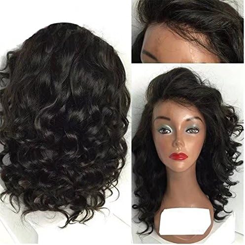 Lace Wig Bob Brazilian Lace Wigs Loose Body Wave 150% Density Full Lace Human Hair Wigs with Baby Hair(16 inch,1B)