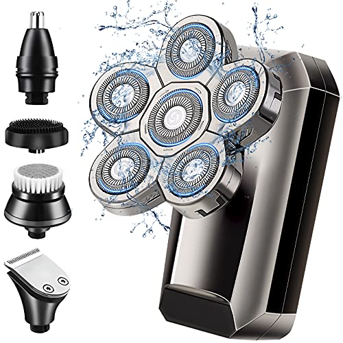 Head Shaver for Men, 5 in 1 Electric Shaver for Bald with LED Display, Waterproof Rechargeable Electric Razor with Nose Beard Trimmer Hair Clipper & Cleaning Brush,Wet & Dry Use Hair Trimmer for Men
