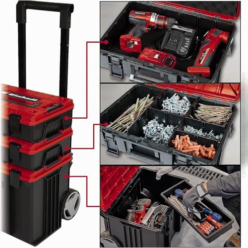 Miniatura 8 de Original Einhell Set De Maletín Del Sistema E-Case Tower Máx. 120 Kg, Compuesto De 3 Maletines Incl. Accesorios, Conservación Y Transporte De Accesorios Y Herramientas, Apilable, Unible