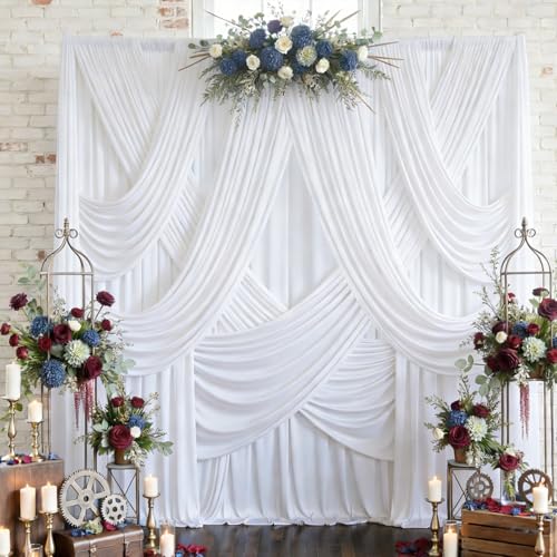 Image of 30ftx12ft White Backdrop Curtains for Wedding Parties, Wrinkle Free 6 Panels Silky Polyester 12 ft Long Photo Backdrop Drapes Back Drop Cloth Drapery for Birthday Photography Background Curtains