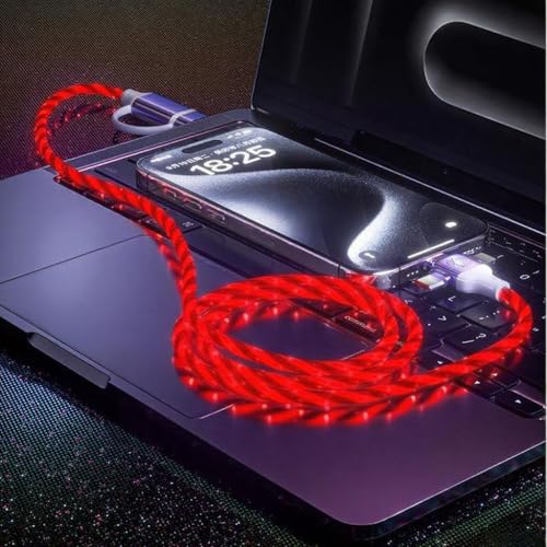 Image of 6 Combinations Multi Ports USB Charger Cable USB A /USBC to Micro USB /Type C PD Fast Charging Cord Light Up LED Starry Current to be a Night Light Compatible with Most of devices-39 inches Red.
