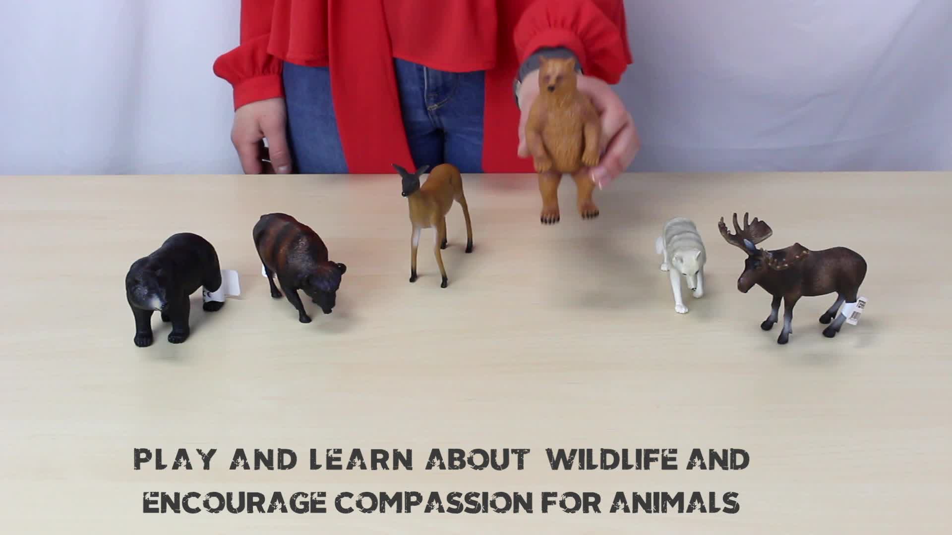 Terra by Battat AN6060BZ - Set de 6 Figurines Animaux du Continent de l' Amérique du Nord Réalistes en Plastique - Loup - Grizzly sur ses Pattes Arrière - Élan - Biche