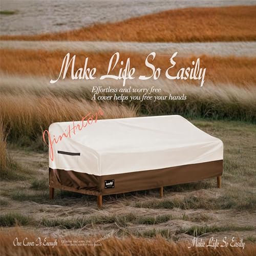 Jin Hrtoyi 3-Seater Outdoor Furniture Covers Waterproof,76\"Wx32\"Dx31\"H Inches Outdoor Couch Cover, Heavy Duty Patio Furniture Covers,Beige&Brown
