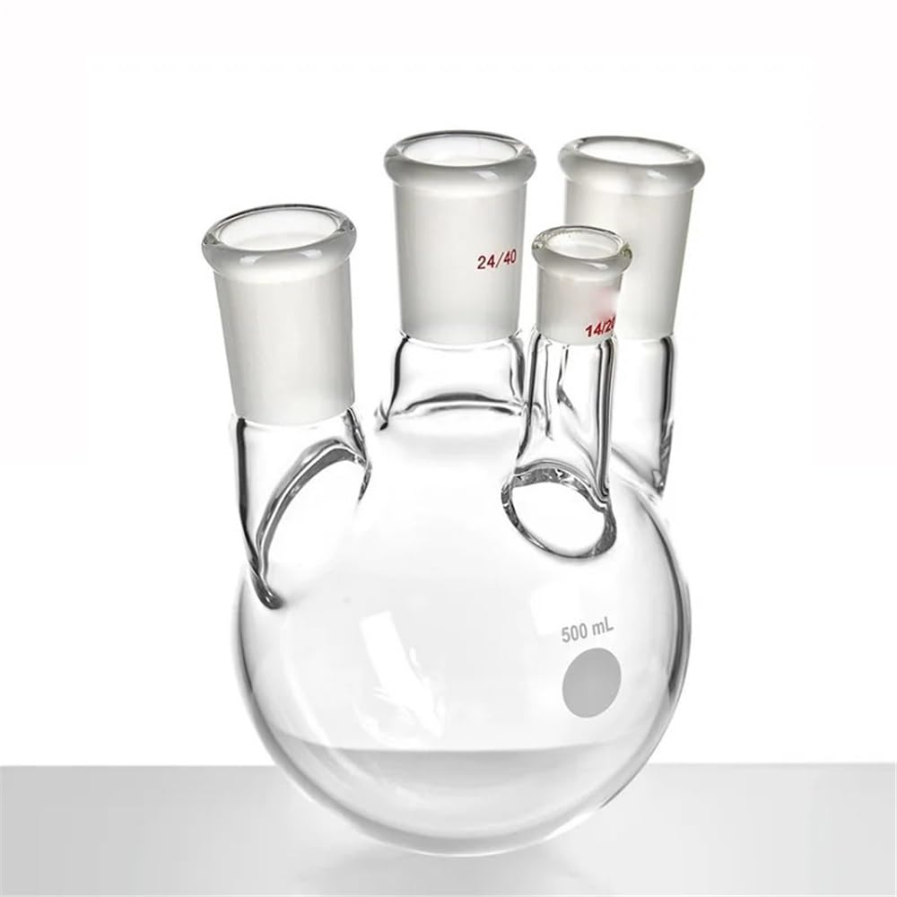 Sprzęt laboratoryjny i wyposażenie o grubych ściankach, mała butelka kątowa z czterema szyjkami, mały kątowy kształt, 500 ml, szkło borokrzemowe, F21 (500 ml F214500X)