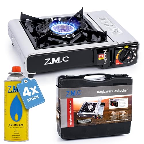 Z.M.C Gaskocher 1-flammig + Aufbewahrungskoffer + 4X Gaskartuschen 227g,...
