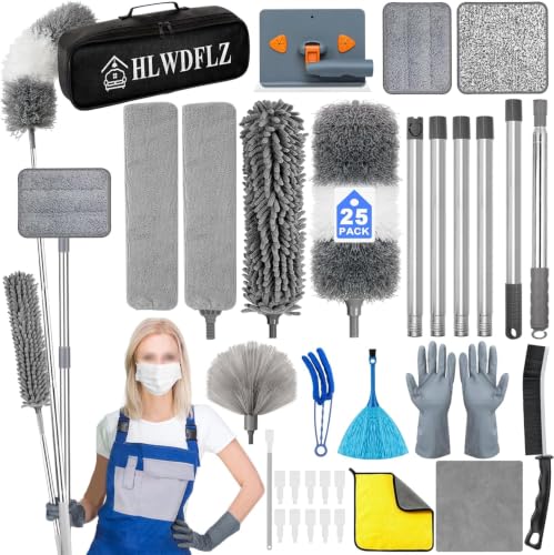 Image of Microfiber Duster Kit 25pcs with 30 to 100 in Extension Pole, Grey
