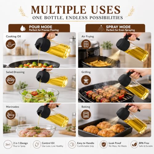 Image of SNMMIFER 2-in-1 Glass Oil Dispenser Bottle 500ml | Spray & Pour Oil Bottle for Kitchen | Food Grade Leakproof Olive Oil Sprayer | Cooking Oil Dispenser for Air Fryer, Cooking (1, OIL BOTTLE)