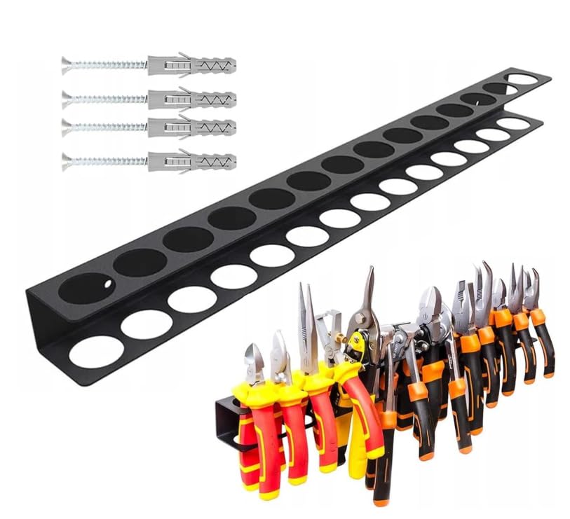 Ruaizel Tool Storage Wall Mounted,40cm Metal Screwdriver Holder with 14 Slot, Screwdriver Rack for Garage Workshop, Workbench