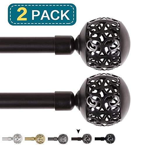 Decorative Curtain Rods For Windows Adjusts Rod Length 48 To 84 Inch Window Treatment Single Rod Set With Classic Finial 3/4 Inch Diameter, Bronze, 2 Pack #TOP1