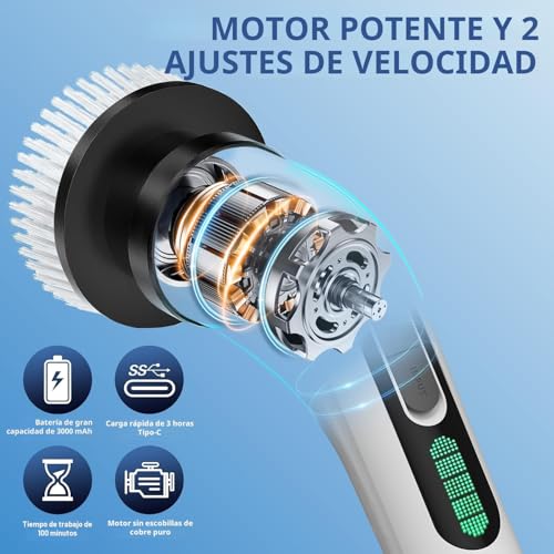 FYDEE Cepillo Electrico Limpieza Hogar, Cepillo Limpieza Hogar con 7 Cabezales Reemplazables y Impermeable IPX7, Fregadora Giratoria Eléctrica, Cepillo para Limpieza del Hogar, Baño, Suelos, Azulejos - imagen 2