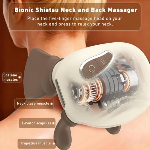 Image of Bionic Heated Massager, Wireless Portable Shiatsu Neck and Back Massager, Electric Deep Tissue 4D Kneading Massage, Simulated Human Hand Design for Pain Relief and Muscle Relax (New massager ( White ))