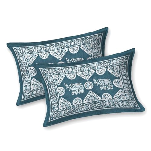 Image of Opulent Collection Double Bedsheet with 2 Pillow Cover | 100% Cotton Bedsheets for Double Bed | Handloom Bedsheet | Size 86x90 inches | King Size (90X102 Inches) (Blue Jay, King)
