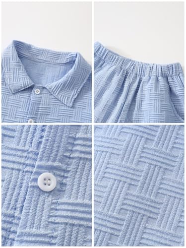 Image of Boys 6 Pieces Summer Beach Outfits Short Sleeve Button Down Shirts and Shorts Vacation Texture Sets for Kids