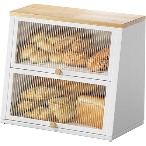 Urackify Two-Layer Large Bread Box with Wood Handle Cover